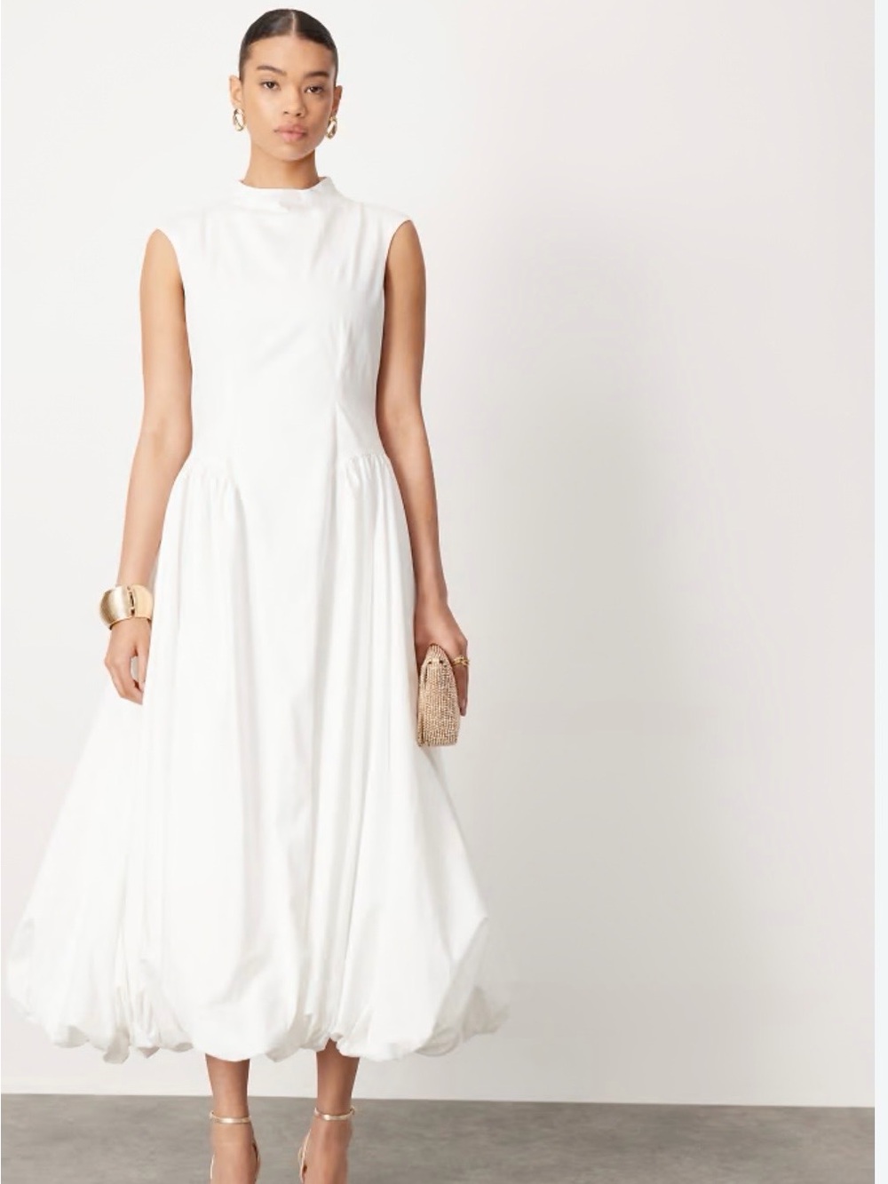 ASOS White Sleeveless Maxi Bubble-Hem Dress